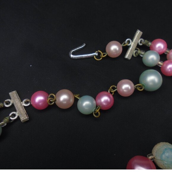 Vintage Multi Strand Necklace, Pink & Aqua Blue Pastel Beads Beaded MultiStrand - Picture 5 of 13